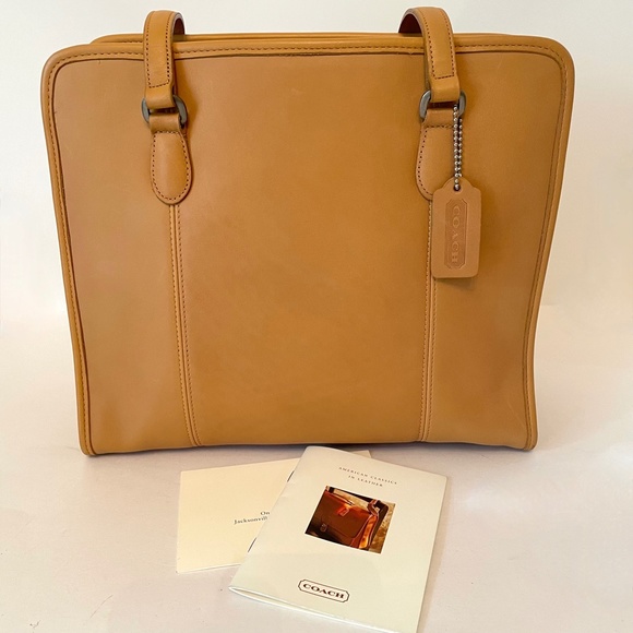 Vintage Coach Classic Compartment Tote Leather Shoulder Bag 9872 Camel USA - Picture 3 of 16